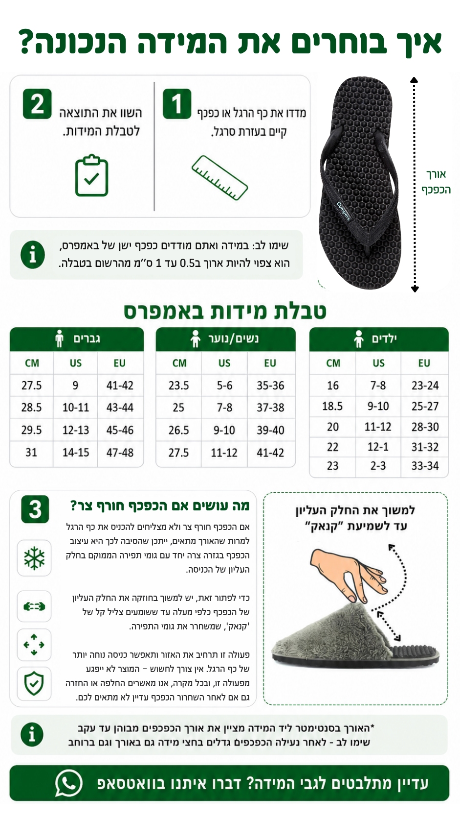 מדריך מידות לכפכפי באמפרס
